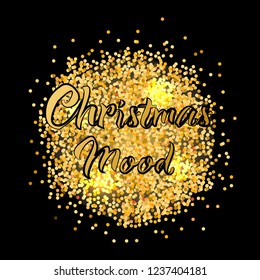 Banner for christmas mood with gold texture. Vector illustration.