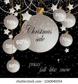 Banner Christmas sale gold and white on prices fall like snow