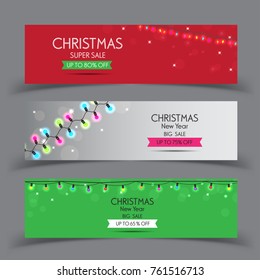 Banner christmas sale. Set of vector design elements.