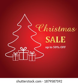 Banner Christmas sale with tree and gifts. Vector illustration