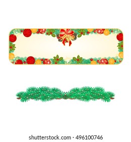 Banner Christmas Spruce and bow with pine cones vector illustration
