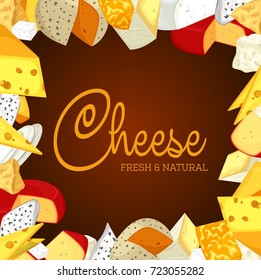 Banner for chunk of cheese with holes. Badge or sign for vegetarian or vegan nutrition. Insignia for natural and healthy milk food. Eat and nutrition, gourmet product, appetizer theme