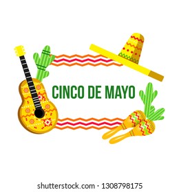 Banner Cinco de Mayo with guitar and sombrero
