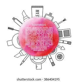 Banner  circle  make up and cosmetics vector set. background fashion