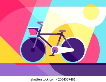 Banner with city bike. Placard design in flat style.