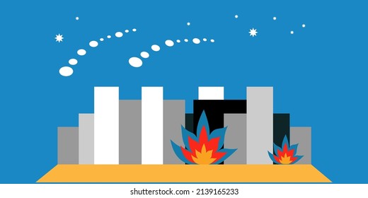 Banner of the city in which there is a war, bombing and fire is burning. flat vector. confrontation between Russia and Ukraine. crisis and destruction. houses are burning.
