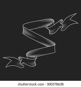 Banner. Classic tape. Vector engraving. Scrapbooking victorian style page. Vintage old retro flag ribbon banner. Hand drawn vector illustration. Space for text. Element for print, design, web design.