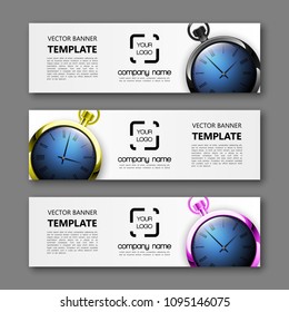 Banner clock background. Modern template vector design. Vector clock design web banner template. Web Header Design Elements. Abstract clock banner template background. Collection web banner template