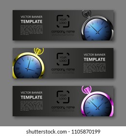 Banner clock background. Modern template vector design. Vector clock design web banner template. Web Header Design Elements. Abstract clock banner template background. Collection web banner template