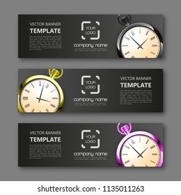 Banner clock background. Modern template vector design. Vector clock design web banner template. Web Header Design Elements. Abstract clock banner template background. Collection web banner template