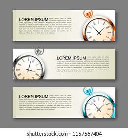 Banner clock background. Modern template vector design. Vector clock design web banner template. Web Header Design Elements. Abstract clock banner template background. Collection web banner template
