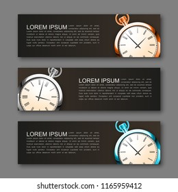 Banner clock background. Modern template vector design. Vector clock design web banner template. Web Header Design Elements. Abstract clock banner template background. Collection web banner template