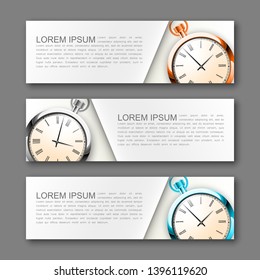 Banner clock background. Modern template vector design. Vector clock design web banner template. Web Header Design Elements. Abstract clock banner template background. Collection web banner template
