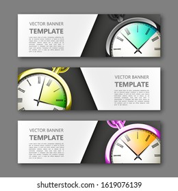 Banner clock background. Modern template vector design. Vector clock design web banner template. Web Header Design Elements. Abstract clock banner template background. Collection web banner template