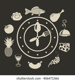 banner with a clock and different dishes menu