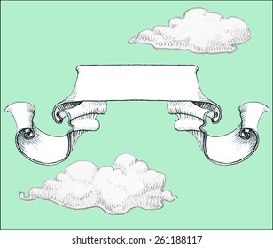 Banner and clouds, vintage, vector design elements