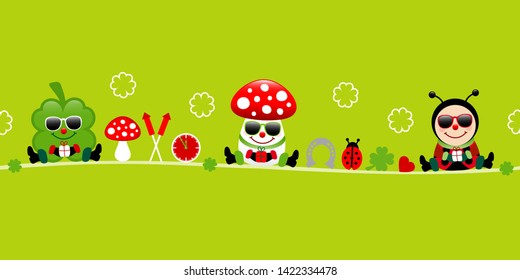 Banner Cloverleaf Fly Agaric And Ladybug Sunglasses Icons Green