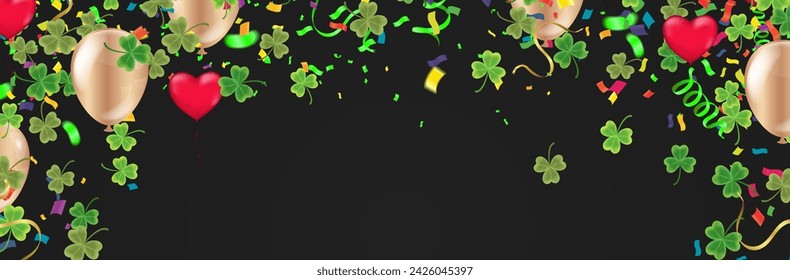  Banner with Clovers and traditional symbols. Perfect for wallpapers, pattern fills, web backgrounds, st patrick's day editable text effect with st patrick's day element