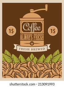 banner with a coffee grinder and beans