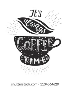 Banner mit Coffee-Zitaten . Vektor handgezeichnet Buchstaben . Einrichtung für Restaurant und Bar.