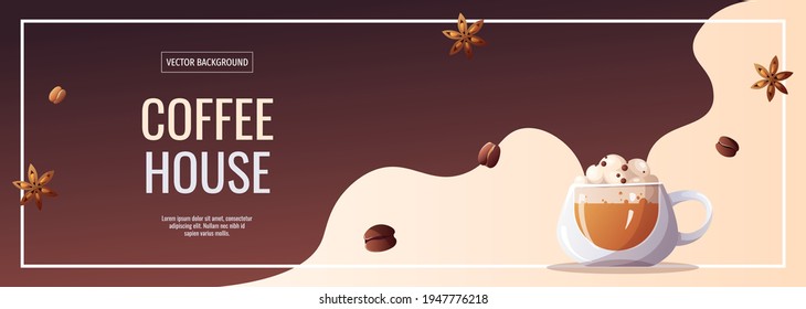 Banner for Coffee shop, Coffee house, cafe-bar, barista, drink concept. Vector illustration for poster, banner, flyer, advertising, commercial, promo, menu. 