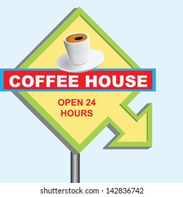 Banner coffee shop with time work. Vector illustration.