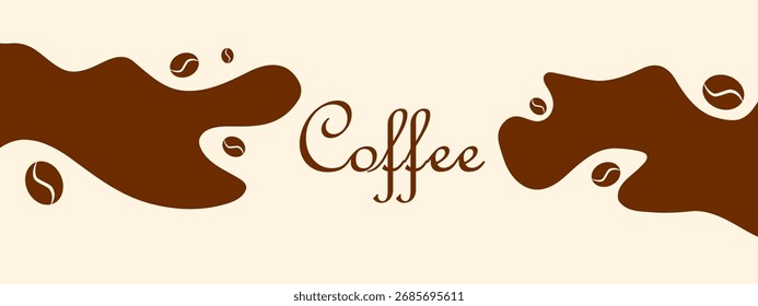 Anuncio con salpicaduras de café, granos de café y texto