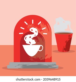 banner of coffee time with alarm