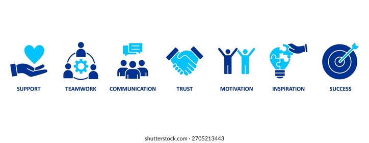 Anuncio Colaboración y trabajo en equipo con iconos