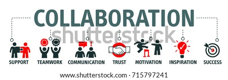 Banner collaboration and teamwork with icons