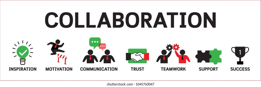 Banner collaboration and teamwork with icons.
Business vector concept.