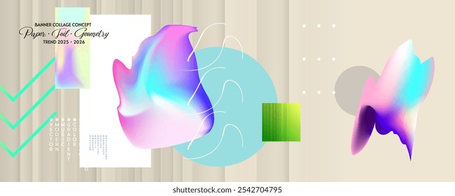 Banner collage concept for inspiration with many elements from different texture. Collage of paper scraps, patchwork elements and foil. Vector