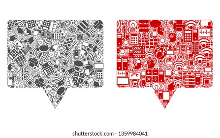 Banner collage icons constructed for bigdata illustrations. Vector banner mosaics are combined from computer, calculator, connections, wi-fi, network icons into abstract illustration.