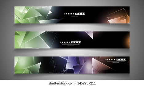 banner collection. abstract background with luminous triangles that overlap. isolated black background. vector illustration of eps 10