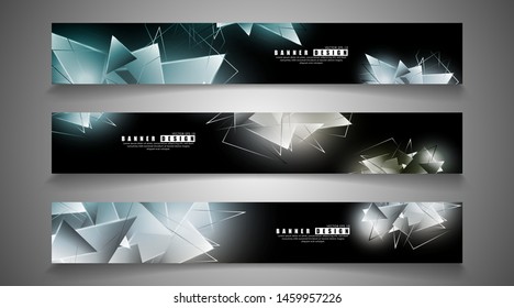 banner collection. abstract background with luminous triangles that overlap. isolated black background. vector illustration of eps 10