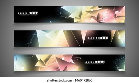 banner collection. abstract background with luminous triangles that overlap. isolated black background. vector illustration of eps 10