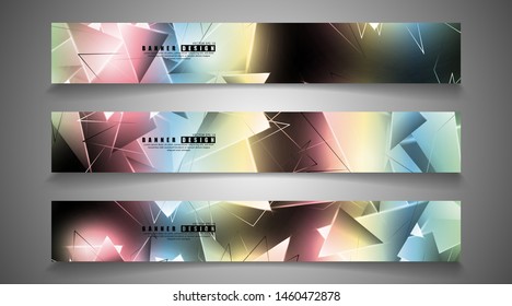 banner collection. abstract background with luminous triangles that overlap. isolated black background. vector illustration of eps 10