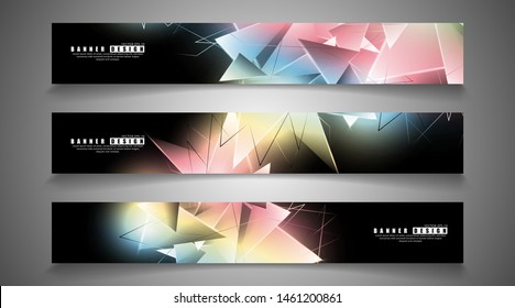 banner collection. abstract background with luminous triangles that overlap. isolated black background. vector illustration of eps 10