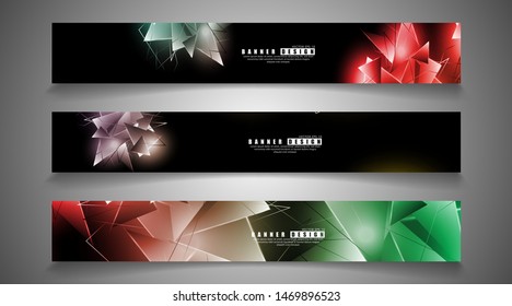 banner collection. abstract background with luminous triangles that overlap. isolated black background. vector illustration of eps 10