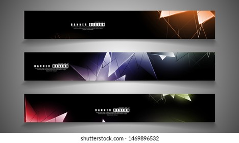 banner collection. abstract background with luminous triangles that overlap. isolated black background. vector illustration of eps 10