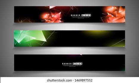 banner collection. abstract background with luminous triangles that overlap. isolated black background. vector illustration of eps 10