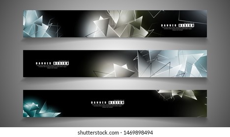 banner collection. abstract background with luminous triangles that overlap. isolated black background. vector illustration of eps 10