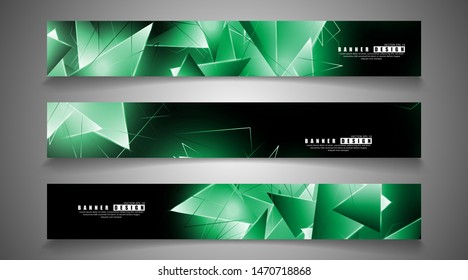 banner collection. abstract background with luminous green triangles   that overlap . isolated black background. vector illustration of eps 10