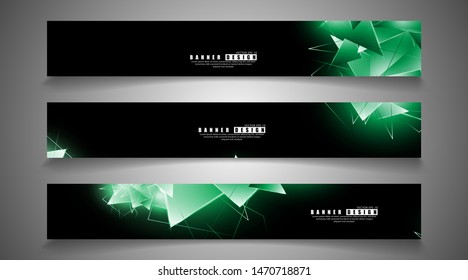 banner collection. abstract background with luminous green triangles   that overlap . isolated black background. vector illustration of eps 10