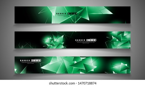 banner collection. abstract background with luminous green triangles   that overlap . isolated black background. vector illustration of eps 10