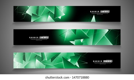 banner collection. abstract background with luminous green triangles   that overlap . isolated black background. vector illustration of eps 10