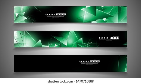 banner collection. abstract background with luminous green triangles   that overlap . isolated black background. vector illustration of eps 10
