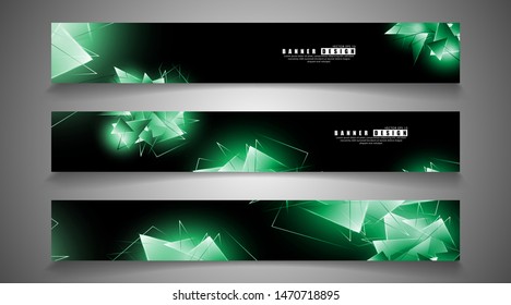 banner collection. abstract background with luminous green triangles   that overlap . isolated black background. vector illustration of eps 10