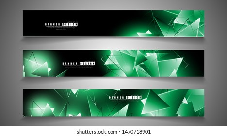 banner collection. abstract background with luminous green triangles   that overlap . isolated black background. vector illustration of eps 10