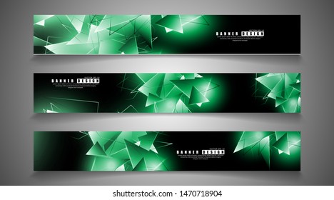 banner collection. abstract background with luminous green triangles   that overlap . isolated black background. vector illustration of eps 10